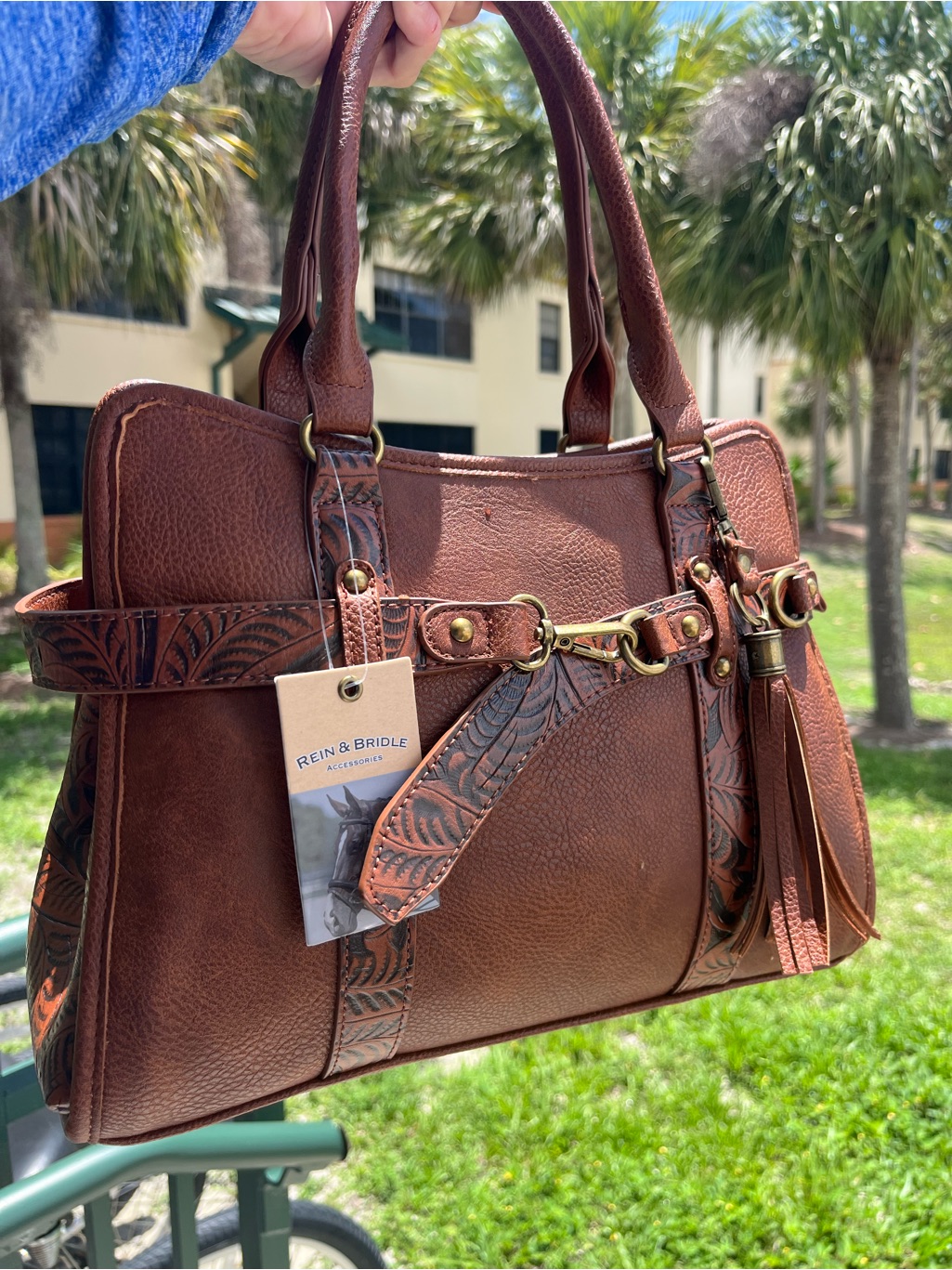 Western Cowgirl Leather Bag With Embossed Trim